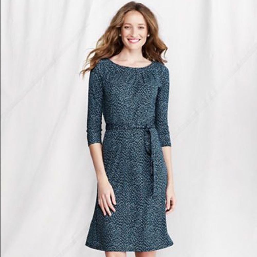 Petite matte jersey pleat-neck fit and flare dress